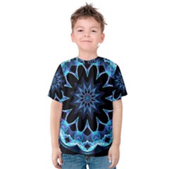 Crystal Star, Abstract Glowing Blue Mandala Kid s Cotton Tee