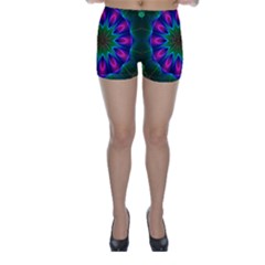 Star Of Leaves, Abstract Magenta Green Forest Skinny Shorts by DianeClancy