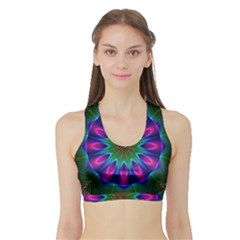 Star Of Leaves, Abstract Magenta Green Forest Women s Sports Bra With Border by DianeClancy