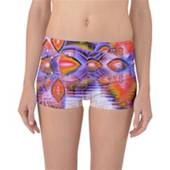 Crystal Star Dance, Abstract Purple Orange Reversible Boyleg Bikini Bottoms by DianeClancy