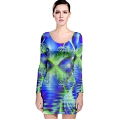 Irish Dream Under Abstract Cobalt Blue Skies Long Sleeve Velvet Bodycon Dress by DianeClancy