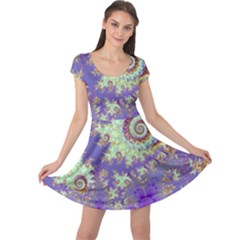 Sea Shell Spiral, Abstract Violet Cyan Stars Cap Sleeve Dresses by DianeClancy