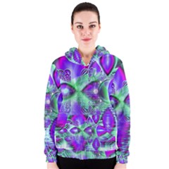 Violet Peacock Feathers, Abstract Crystal Mint Green Women s Zipper Hoodie by DianeClancy