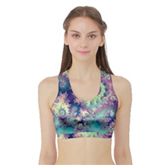 Violet Teal Sea Shells, Abstract Underwater Forest (purple Sea Horse, Abstract Ocean Waves  Women s Sports Bra With Border by DianeClancy