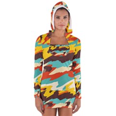 Wavy Retro  Texture           Women s Long Sleeve Hooded T-shirt by LalyLauraFLM