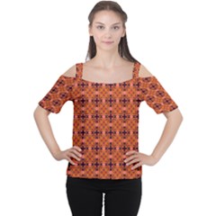 Peach Purple Abstract Moroccan Lattice Quilt Women s Cutout Shoulder Tee