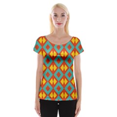 Blue Rhombus Pattern                Women s Cap Sleeve Top