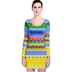 Colorful Chevrons And Waves                 Long Sleeve Velvet Bodycon Dress