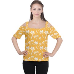 Summer Palm Tree Pattern Women s Cutout Shoulder Tee