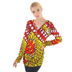 Throwback 60s Montage Pattern Women s Tie Up Tee