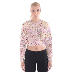 Ornamental Pattern With Hearts And Flowers  Women s Cropped Sweatshirt by TastefulDesigns