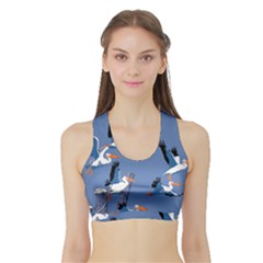 Abstract Pelicans Seascape Tropical Pop Art Women s Sports Bra With Border by WaltCurleeArt