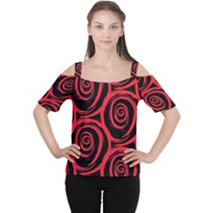 Abtract  Red Roses Pattern Women s Cutout Shoulder Tee