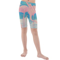 Two Pink Flamingos Pop Art Kid s Mid Length Swim Shorts by WaltCurleeArt