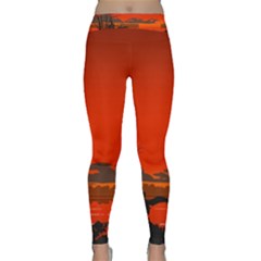 Tropical Birds Orange Sunset Landscape Yoga Leggings by WaltCurleeArt