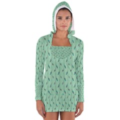 Seamless Lines And Feathers Pattern Women s Long Sleeve Hooded T-shirt