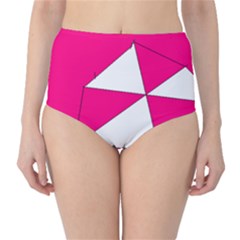 Funny Hot Pink White Geometric Triangles Kids Art High-waist Bikini Bottoms by yoursparklingshop
