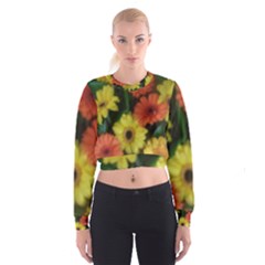 Orange Yellow Flowers Women s Cropped Sweatshirt by yoursparklingshop