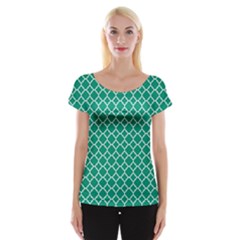 Emerald Green Quatrefoil Pattern Women s Cap Sleeve Top by Zandiepants