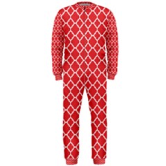 Poppy Red Quatrefoil Pattern Onepiece Jumpsuit (men) by Zandiepants