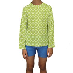 Spring Green Quatrefoil Pattern Kid s Long Sleeve Swimwear by Zandiepants