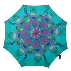 Ocean Dreams, Abstract Aqua Violet Ocean Fantasy Hook Handle Umbrellas (medium) by DianeClancy