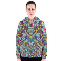 Mariager   Bold Blue,purple And Yellow Flower Design   Women s Zipper Hoodie by Zandiepants