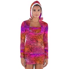 Purple Orange Pink Colorful Art Women s Long Sleeve Hooded T-shirt by yoursparklingshop