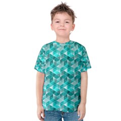 Aquamarine Geometric Triangles Pattern Kid s Cotton Tee