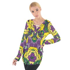 Petals, Mardi Gras, Bold Floral Design Women s Tie Up Tee