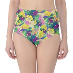 Tropical Flowers And Leaves Background High-waist Bikini Bottoms