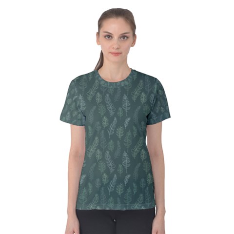 Whimsical Feather Pattern, Forest Green Women s Cotton Tee by Zandiepants