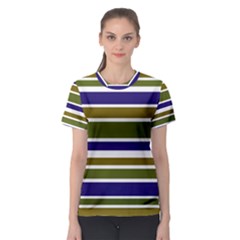 Olive Green Blue Stripes Pattern Women s Sport Mesh Tee