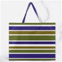 Olive Green Blue Stripes Pattern Zipper Large Tote Bag View1