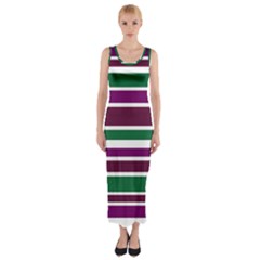 Purple Green Stripes Fitted Maxi Dress by BrightVibesDesign