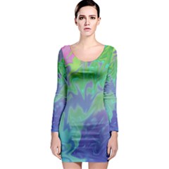 Green Blue Pink Color Splash Long Sleeve Bodycon Dress