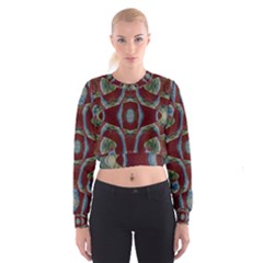 Fancy Maroon Blue Design Women s Cropped Sweatshirt by BrightVibesDesign