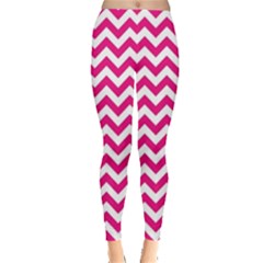 Hot Pink & White Zigzag Pattern Leggings  by Zandiepants