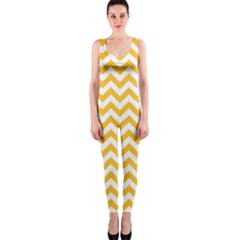 Sunny Yellow & White Zigzag Pattern Onepiece Catsuit