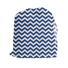 Navy Blue & White Zigzag Pattern Drawstring Pouch (xxl) by Zandiepants