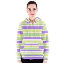 Yellow Purple Green Stripes Women s Zipper Hoodie