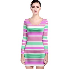 Pink Green Stripes Long Sleeve Bodycon Dress