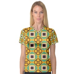 Flowers And Squares Pattern                                            Women s V-neck Sport Mesh Tee