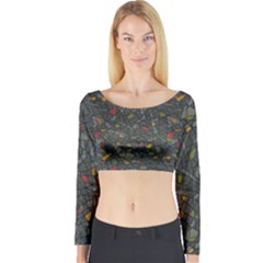 Abstract Reg Long Sleeve Crop Top