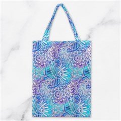 Boho Flower Doodle On Blue Watercolor Classic Tote Bag by KirstenStar