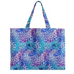 Boho Flower Doodle On Blue Watercolor Zipper Mini Tote Bag by KirstenStar