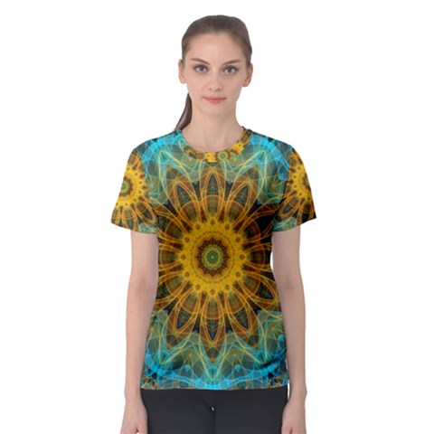 Blue Yellow Ocean Star Flower Mandala Women s Sport Mesh Tee by Zandiepants