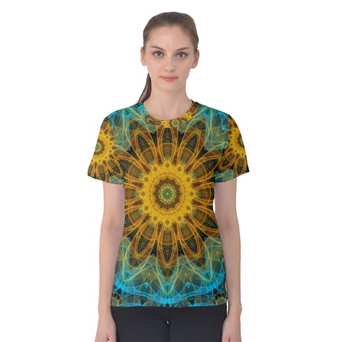 Blue Yellow Ocean Star Flower Mandala Women s Cotton Tee by Zandiepants