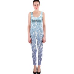 Blue Ombre Feather Pattern, White,  Onepiece Catsuit