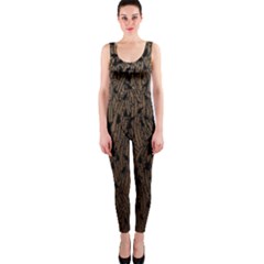 Brown Ombre Feather Pattern, Black,  Onepiece Catsuit